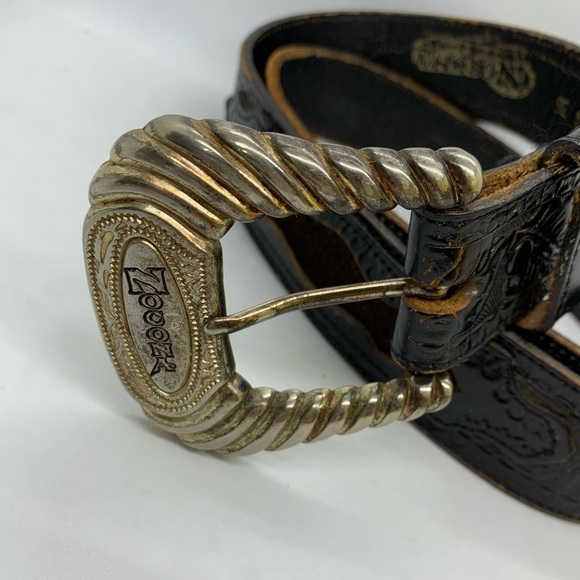 Nocona Flower Embossed Calf Hair Leather Belt with Silver Tone Buckle K549 SZ 36 - Picture 2 of 9